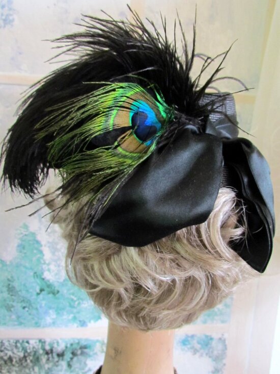 VINTAGE VICTORIAN HAT w PEACOCK FEATHER, GIBSON GIRL to EDWARDIAN STYLE; DRAPER main image 9